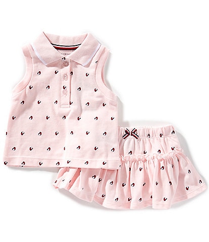 Tommy Hilfiger Baby Girls 12-24 Months Sleevleess Printed Pique Polo Shirt & Skirt Set