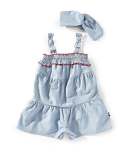 Tommy Hilfiger Baby Girls Newborn-24 Months Sleeveless Rouched Denim Romper