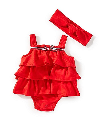 Tommy Hilfiger Baby Girls Newborn-6 Months Tiered Flutter Sleeve Sunsuit