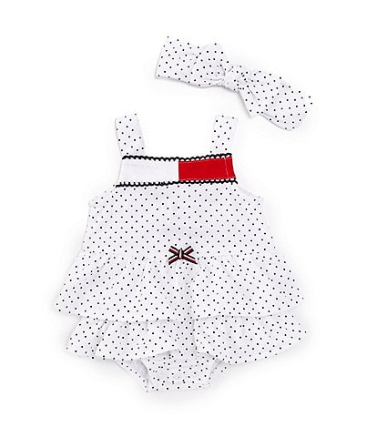 Tommy Hilfiger Baby Girls Newborn-9 Months Sleeveless Pindotted Skirted Bodysuit