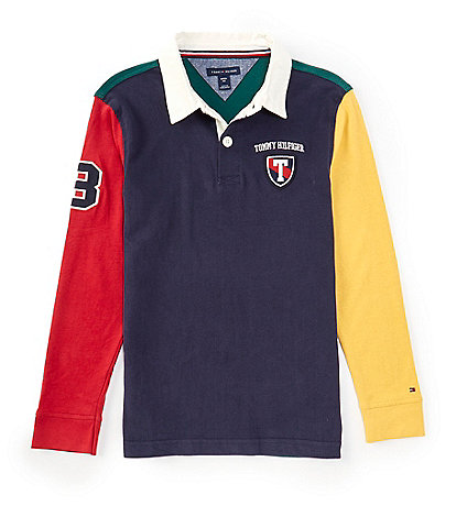 Tommy Hilfiger Big Boys 8-10 Long Sleeve Color Block Rugby Shirt