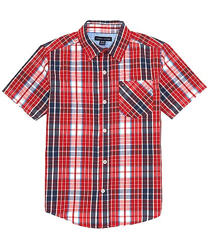 Tommy Hilfiger Big Boys 8-20 Short-Sleeve Plaid Patch-Pocket Twill Button Down Shirt