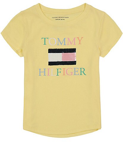 Tommy Hilfiger Big Girls 7-16 Flip- Sequin Flag Short Sleeve Tee