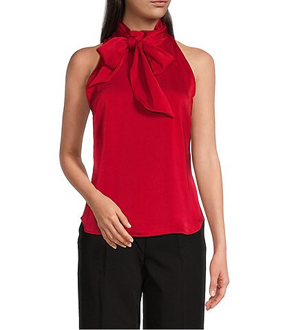 Tommy Hilfiger Charmeuse Sleeveless Tie Neck Top