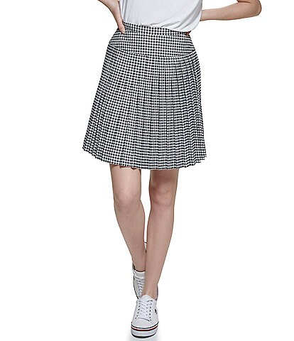 Tommy Hilfiger Houndstooth Print Stretch Woven Pleated Skirt