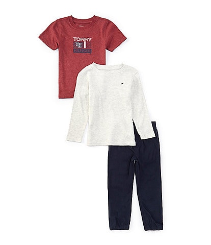 Tommy Hilfiger Little Boys 2T-4T Short Sleeve Graphic Logo T-Shirt & Top & Twill Joggers 3-Piece Set