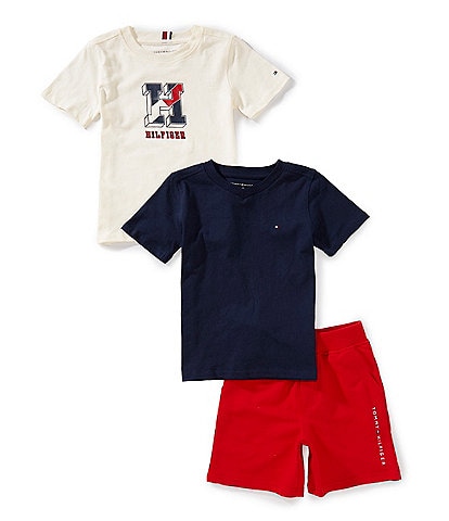 Tommy Hilfiger Little Boys 2T-4T Short Sleeve Graphic T-Shirt & Solid T-Shirt & French Terry Shorts 3-Piece Set