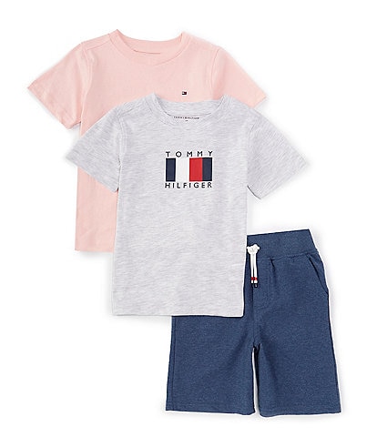 Tommy Hilfiger Little Boys 2T-4T Short Sleeve Logo Pique T-Shirt, Logo/Americana Motif Pique T-Shirt & Sueded Twill Shorts Set