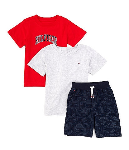 Tommy Hilfiger Little Boys 2T-4T Short Sleeve Signature T-Shirt & French Terry Short Three Piece Set