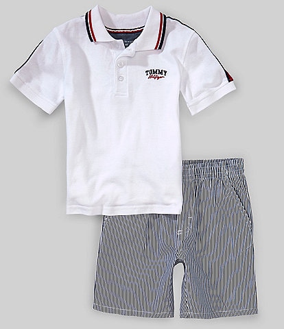 Tommy Hilfiger Little Boys 2T-7 Short-Sleeve Solid Polo Shirt & Striped Shorts Set