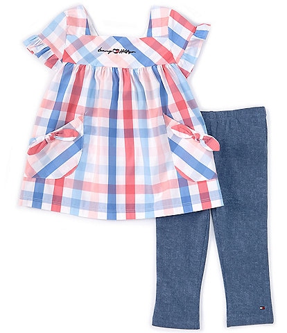 Tommy Hilfiger Little Girls 2T-4T Short Sleeve Plaid A-Line Tunic And Capri Jeggings