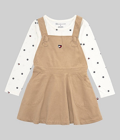 Tommy Hilfiger Little Girls 2T-6X Comfy Jersey Printed Tee & Fine Whale Cord Pinafore Jumper
