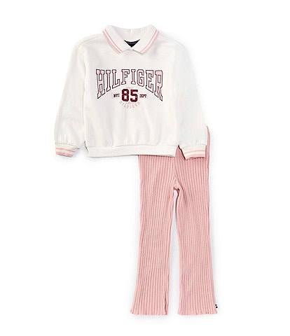 Tommy Hilfiger Little Girls 2T-6X Long Sleeve Logo Fleece Sweatshirt & Chunky-Rib-Knit Leggings Set