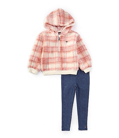 Tommy Hilfiger Little Girls 2T-6X Long-Sleeve Plaid Hoodie & Denim-Look Knit Leggings Set