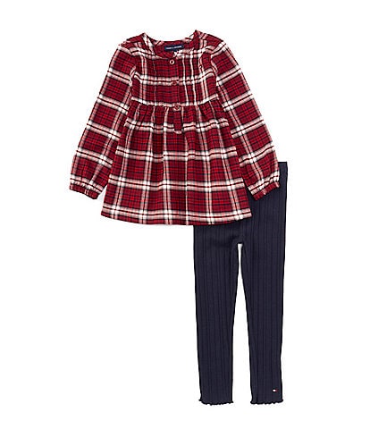 Tommy Hilfiger Little Girls 2T-6X Long-Sleeve Plaid Peasant Top & Solid Ribbed Leggings Set