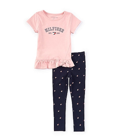 Tommy Hilfiger Little Girls 2T-6X Short Sleeve Logo Tunic & Printed Leggings Set