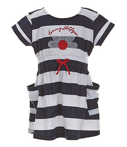 Tommy Hilfiger Little Girls 2T-6X Short Sleeve Printer-Stripe Jersey Dress