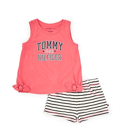 Tommy Hilfiger Little Girls 2T-6X Sleeveless Logo Jersey Tank Top & Striped French Terry Shorts Set