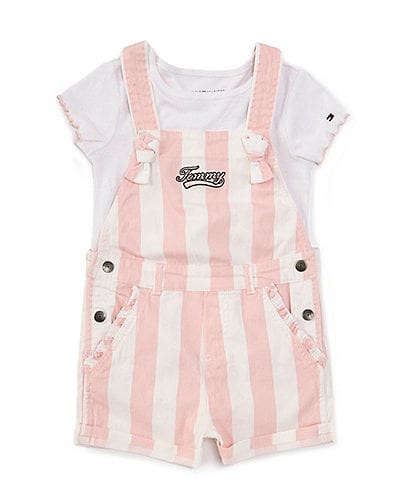 Tommy Hilfiger Little Girls 2T-6X Sleeveless Striped Denim Romper & Short Sleeve Solid Rib T-Shirt Set