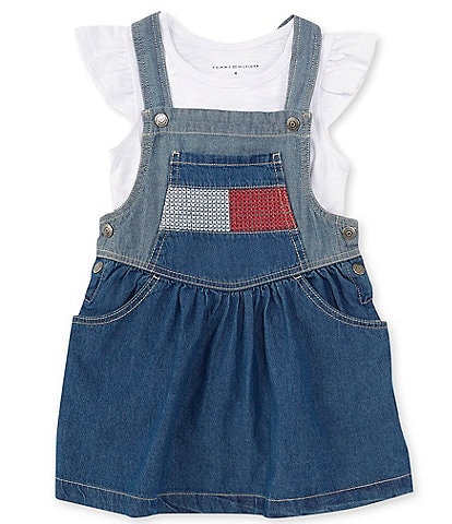Tommy Hilfiger Little Girls 2T-6X Slub Jersey Top Paired With Denim Coverall Dress