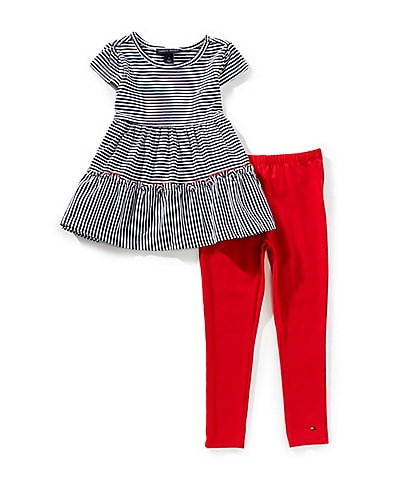 Tommy Hilfiger Little Girls 4-6X Months Short Sleeve Striped Peplum Tunic Top & Solid Leggings Set