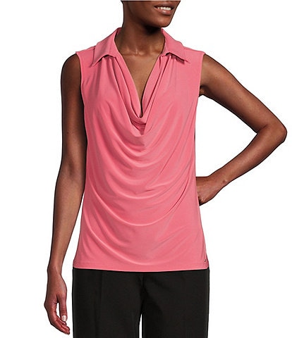 Tommy Hilfiger Matte Jersey Sleeveless Collared Cowl Neck Top