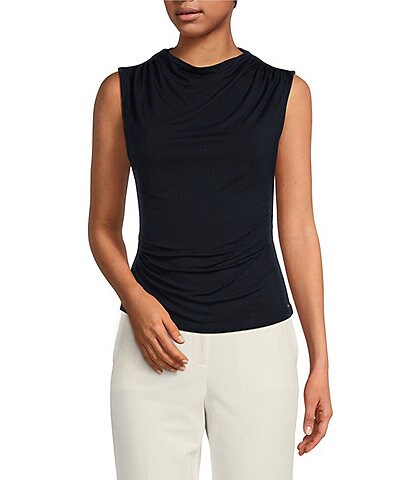 Tommy Hilfiger Solid Cowl Neck Sleeveless Fitted Knit Tank