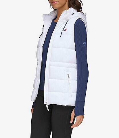 Tommy Hilfiger Sport Water Resistant Quilted Hooded Zip Front Vest
