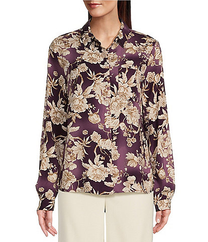 Tommy Hilfiger Floral Print Woven Long Sleeve Point Collar Blouse