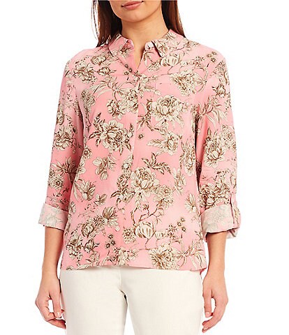 Tommy Hilfiger Floral Print Woven Long Sleeve Point Collar Blouse
