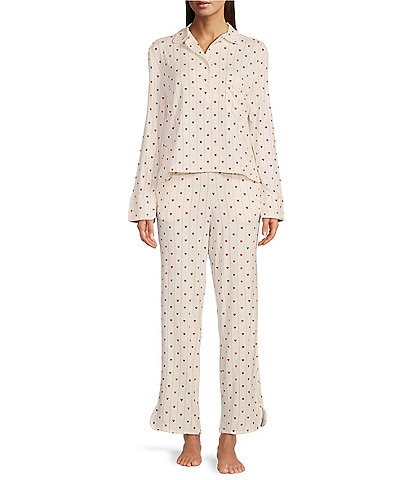 Tommy John Triblend Long Sleeve Top & Flared Pant Heart Print Knit Pajama Set