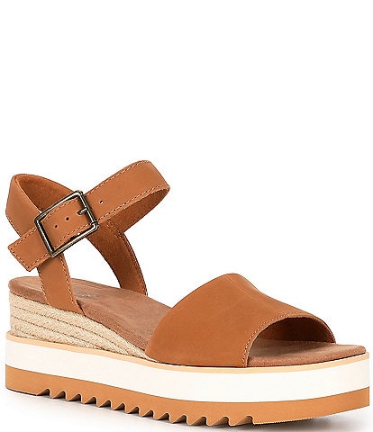 TOMS Diana Leather Espadrille Platform Wedge Sandals