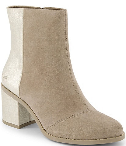 TOMS Evelyn Metallic Suede Heeled Booties