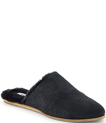 TOMS Jade Suede Faux Fur Lined Mini Wedge Mule Slippers