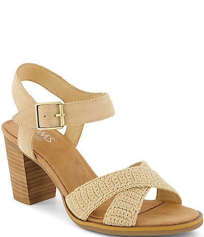 TOMS Majorca Ankle Strap Crochet Block Heel Sandals