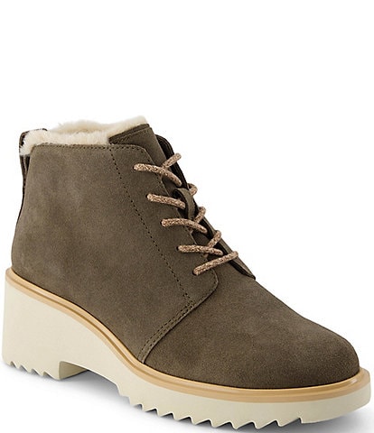 TOMS Maude Lace Up Suede Faux Fur Wedge Ankle Booties