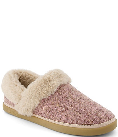 TOMS Oslo Cozy Herringbone Faux Fur Trim Full Coverage Slippers