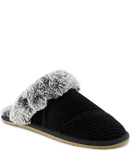 TOMS Valerie Rib Knit Faux Fur Trim Plush Mule House Slippers