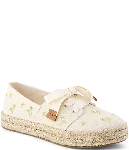 TOMS Women's Carolina Lace Up Embroidered Metallic Palm Trees Flatform Espadrilles