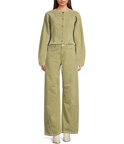 TOPSHOP Cinch Long Sleeve Button Front Coordinating Denim Top