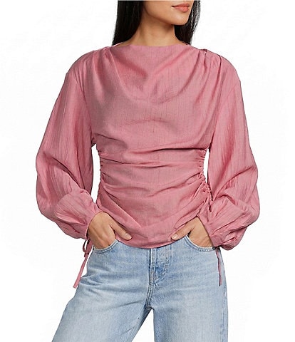 TOPSHOP Long Puffy Sleeve Ruched Tie Side Top