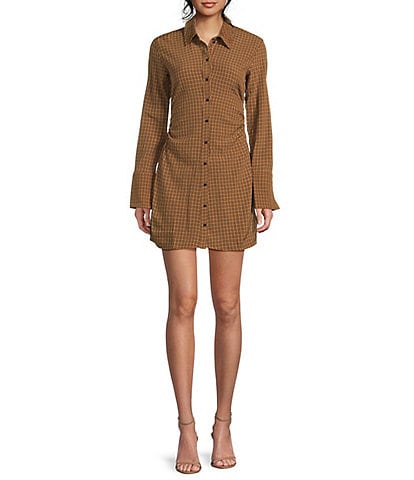 TOPSHOP Tuck Side Plaid Shirt Dress