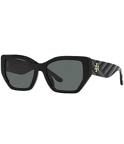 Tory Burch Women's 0TY7187U 53mm Solid Black Polarized Cat Eye Sunglasses