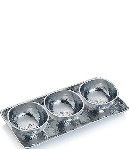 Towle Silversmiths Hammered Metal 3-Bowl Tray