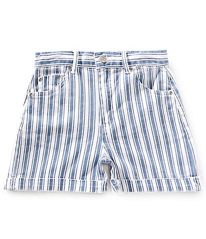 Tractr Big Girls 7-16 Vintage Wash Blue & White Striped Shorts