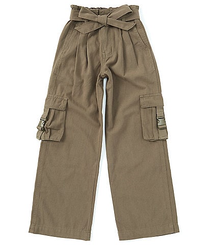 Tractr Big Girls 7-16 Cargo Pocket Wide Leg Belted Twill Pants