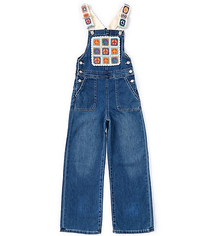 Tractr Big Girls 7-16 Crocheted-Pocket Denim Overalls