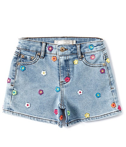 Tractr Big Girls 7-16 Floral Embroidered Denim Shorts