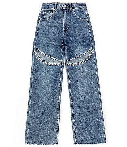 Tractr Big Girls 7-16 Taylor Embellished-Slit Wide-Straight Leg Jeans