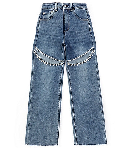 Tractr Big Girls 7-16 Taylor Wide-Straight Leg Embellished-Slit Jeans